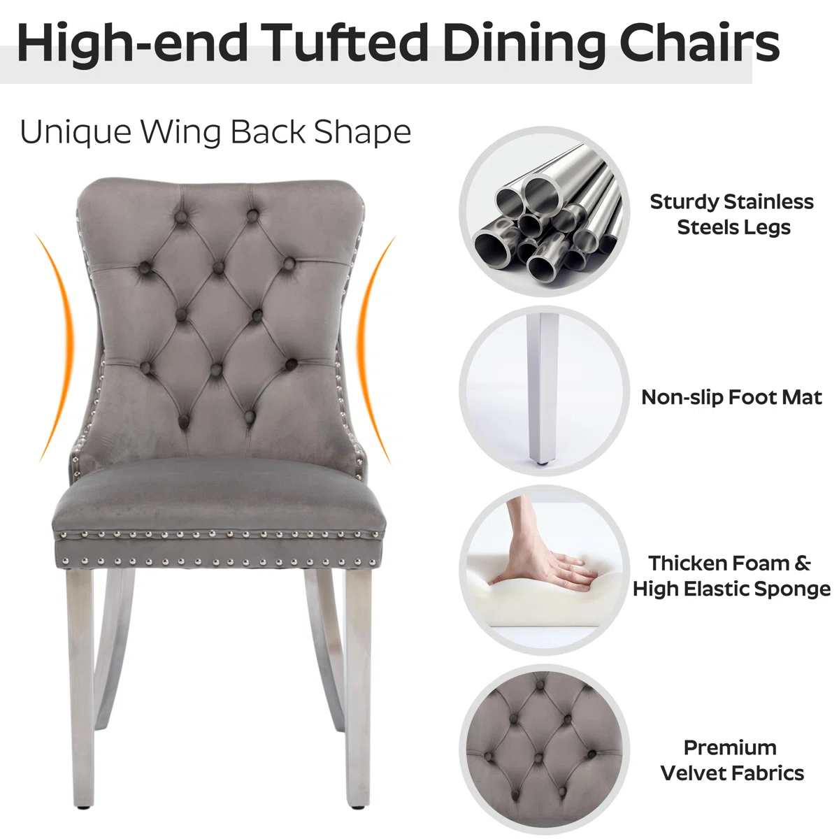 Luxury Dining Set with Hand-Tufted Velvet Bench & Chairs, 8mm Tempered Glass Table, Modern Furniture for Dining Area - Image 9